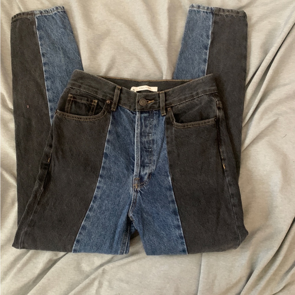 PacSun Two-Tone Straight Leg Jeans in Blue and Black
